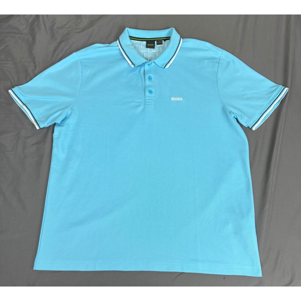 Hugo Boss Paddy Pro Polo Shirt Mens XXL Light Blue Tipped Pique Preppy